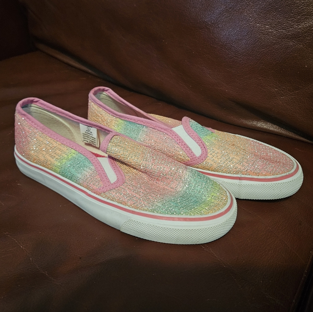 Colorful Glitter Slip-On Sneakers, Size 2 US (Kids/Women)